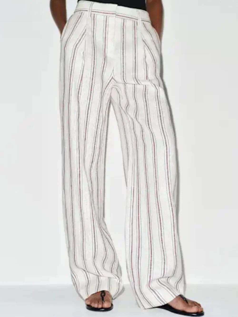 Reformation Alex Linen Mid Rise Stripe Pant
